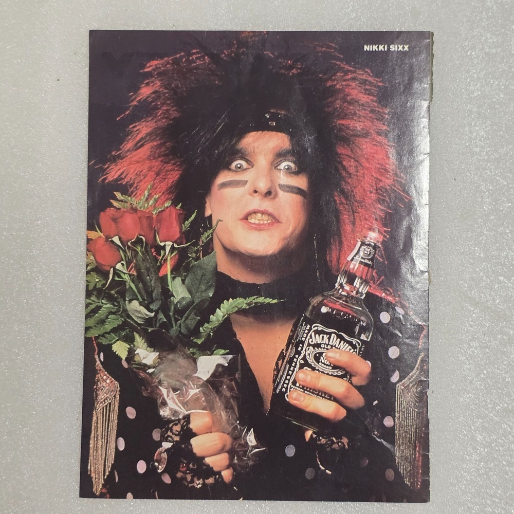Nikki Sixx Motley Crue red roses Jack Daniels vintage color poster 8x10 1980s